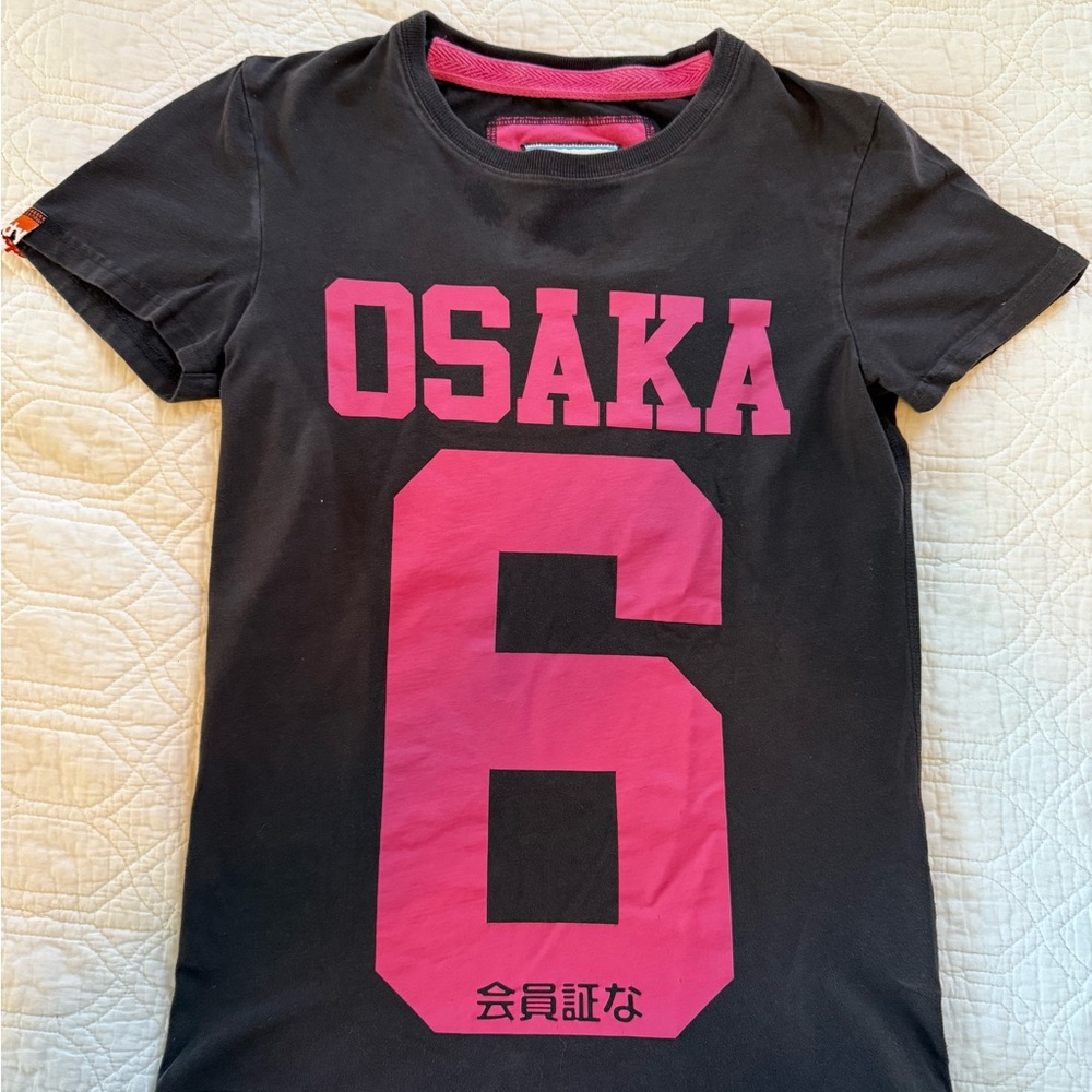 Superdry Black unisex Tee with Pink Osaka Graphic